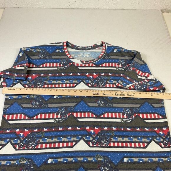 Lularoe Stretch Knit Top Motorcycle Print Short Sleeve Shirt Crew Neck Size 3XL - Picture 7 of 11